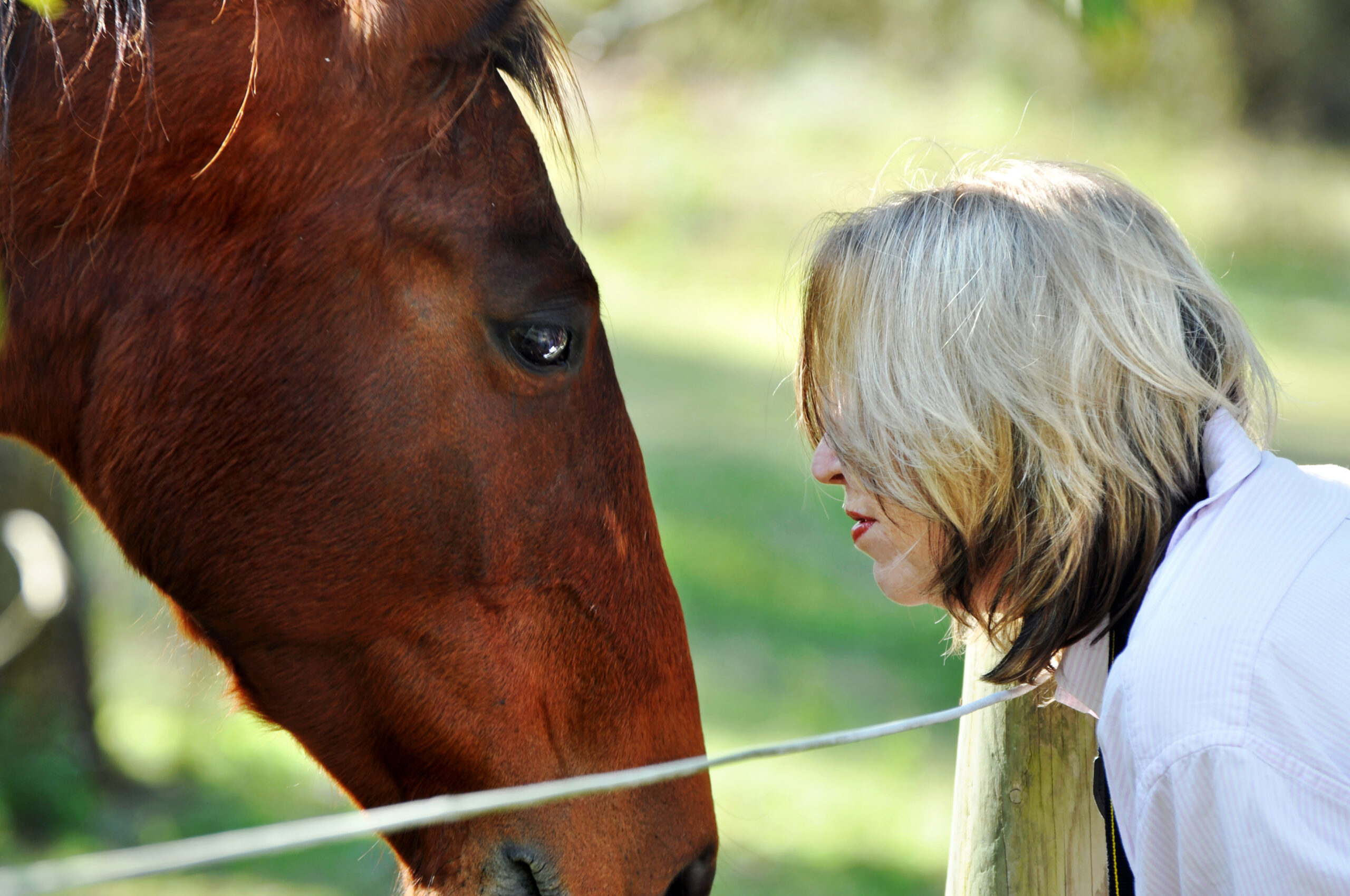 older lady with horse - smiling